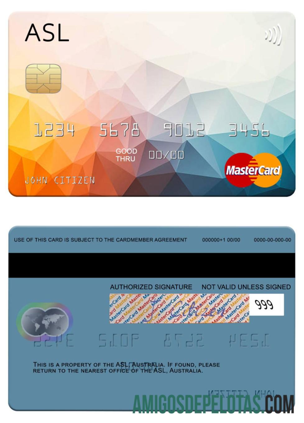 Austrália Australian Settlements Limited (ASL) Mastercard amostra